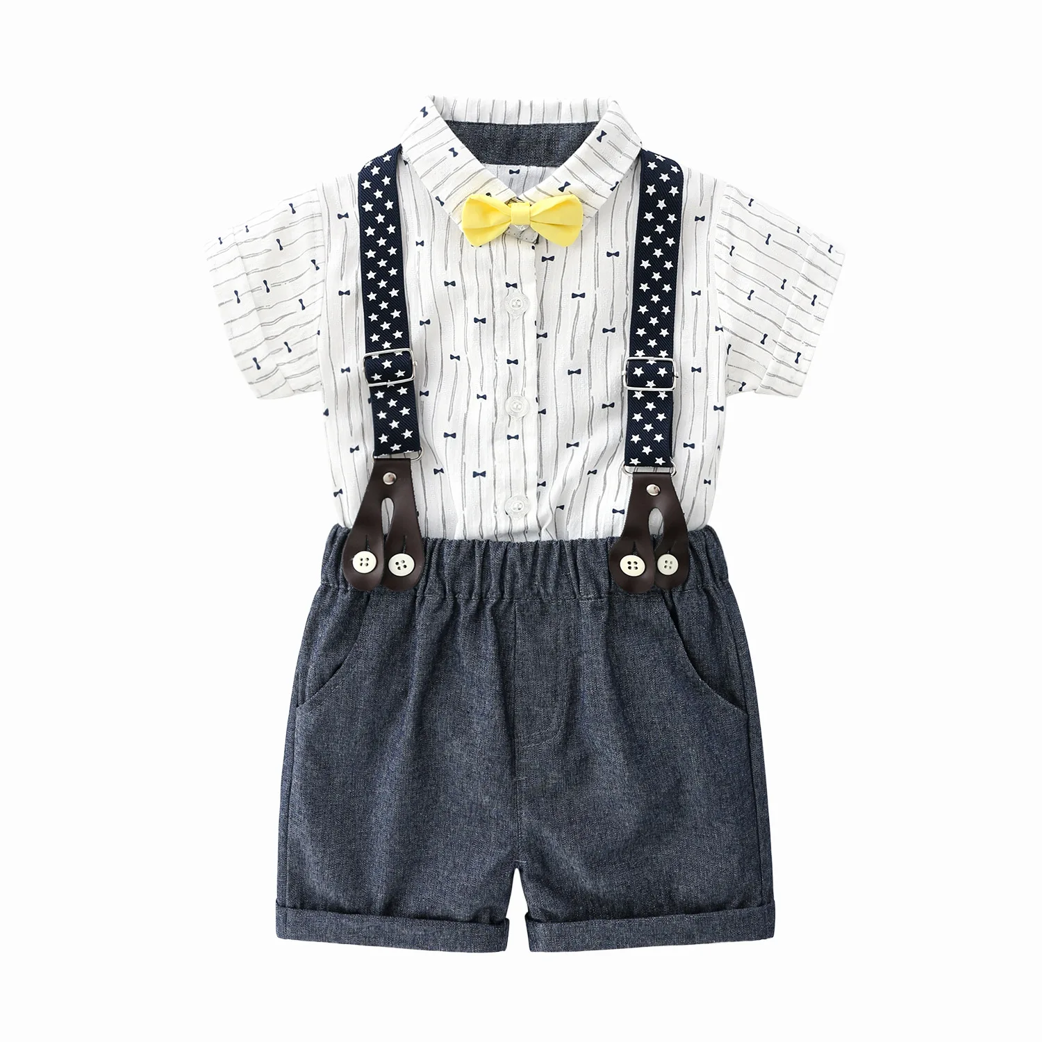 Newborn Baby Boy Summer Clothing Set BowKnot Boys Overalls Suit Short Sleeve Shirt+Shorts With Suspender Toddler Boys Outfits