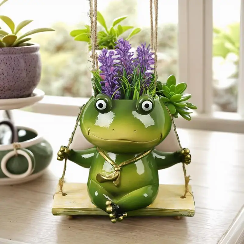 

Animal Planter Pot Frog Resin Flower Pots Cute Multifunctional Succulent Planter Portable Animal Planter For Windowsill Balcony