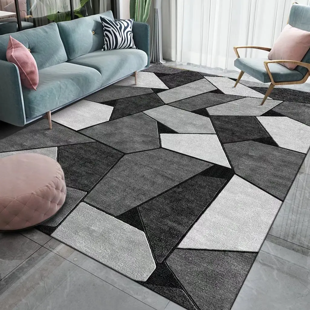 Nordic Plush Large Living Room Rug Fluffy Geometric Carpets for Living Room Luxury Dark Toned Room Decoration Home Mats Flannel