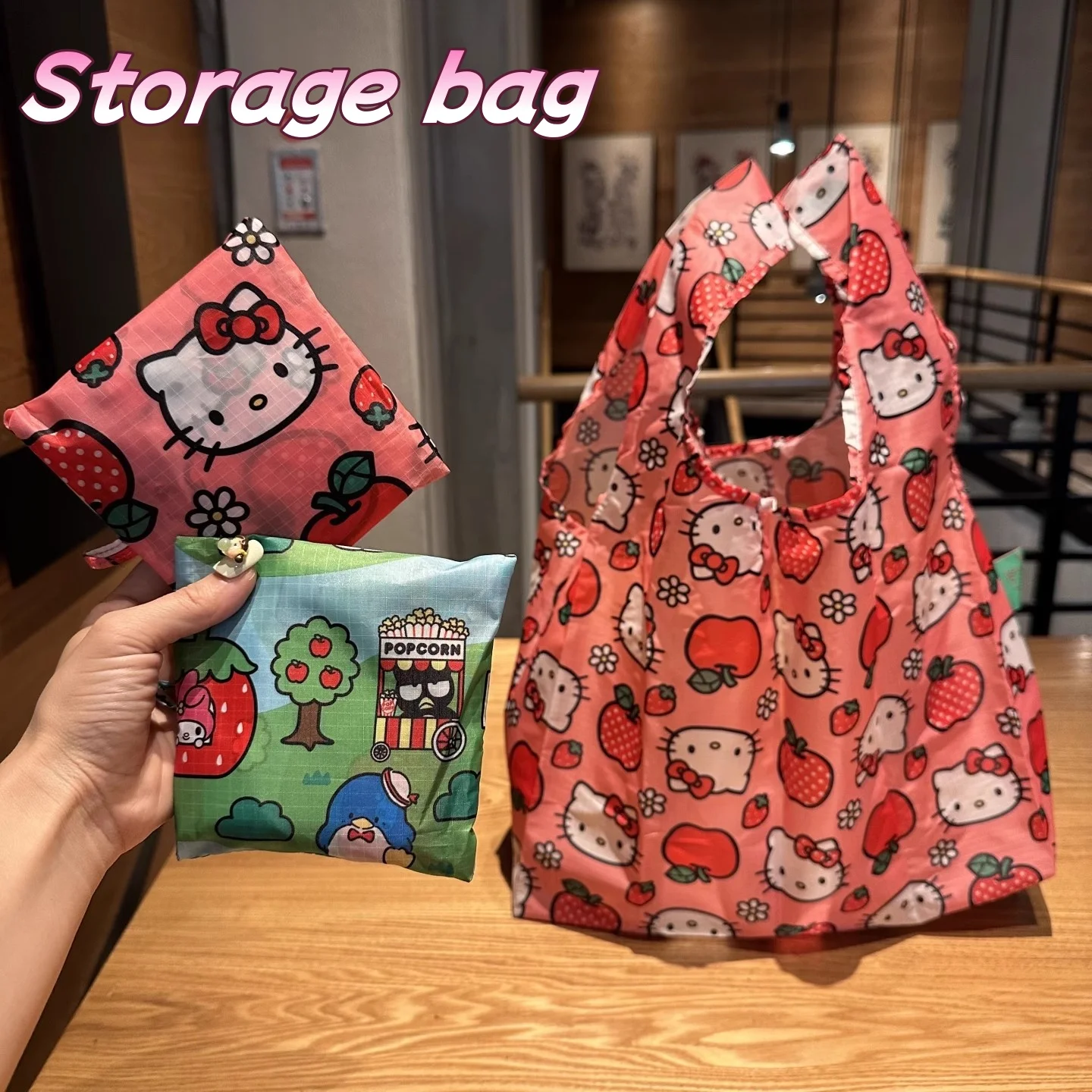 

sanrio hello kitty cute cartoon large capacity foldable environmentally friendly bag lightweight shopping portable storage bag