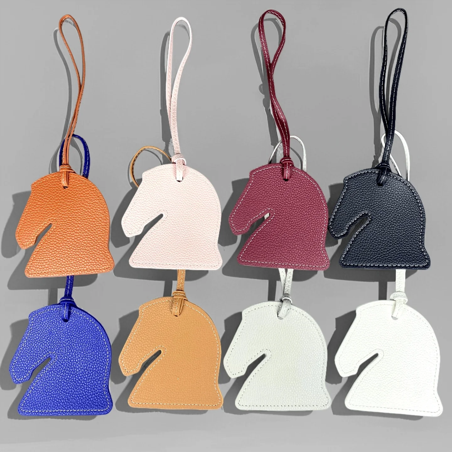 Premium PU Leather Keychain: Oversized Thick Equestrian Horse Head & Hollow Horseshoe Charms in Classic Solid Colors