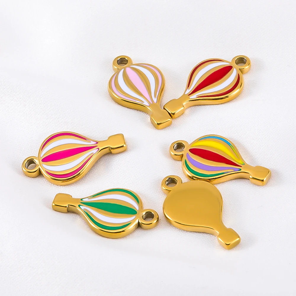 2pcs Stainless Steel Enamel Hot Air Balloon Pendants Colorful Fire Balloon Charms for DIY Jewelry Making Necklace Accessories