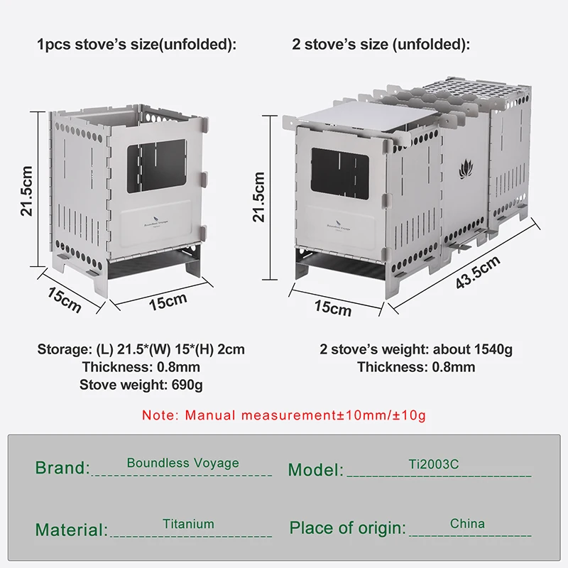 Boundless Voyage Titanium Wood Stove Camping Charcoal Burner for Outdoor Cooking Backpacking Hiking Traveling