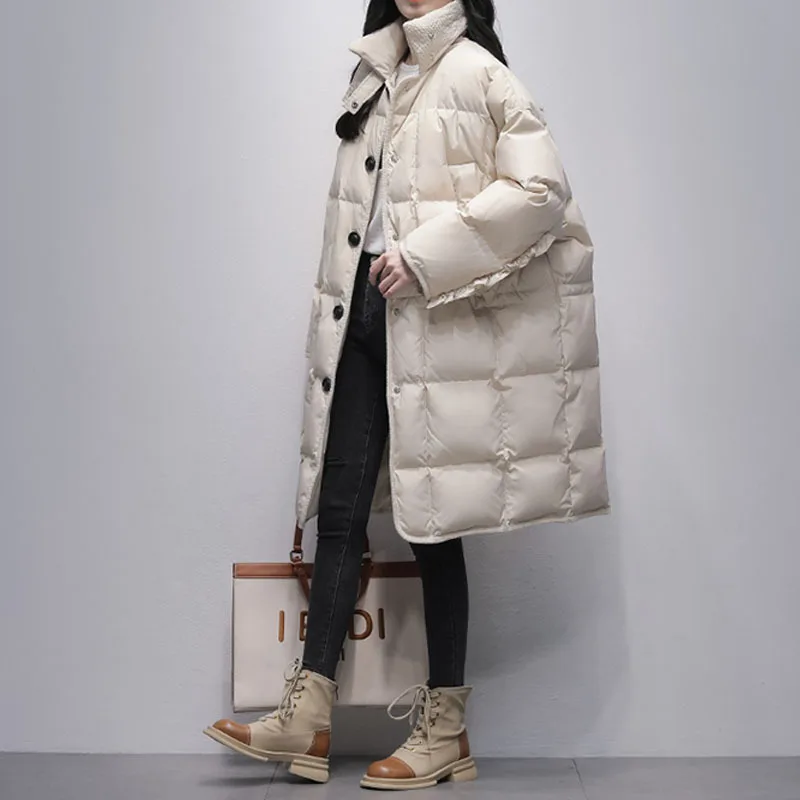 

Casual stand-up collar 90% white duck down women winter jacket warm Windproof waterproof long parker 2022 women's Down coat