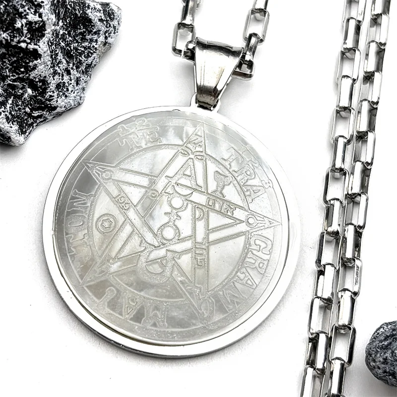 Jewish Tetragrammaton Hebrew Pentagram Shell Necklaces for Women Men Stainless Steel Gold Color Male Chain Amulet Jewelry Gift