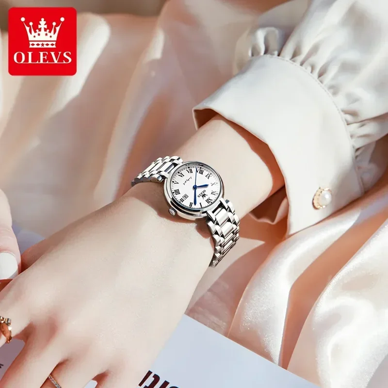 Olevs 5575 luxury quartz woman Watch stainless steel strap women\'s wrist watch Roman Dial waterproof watch women Gif