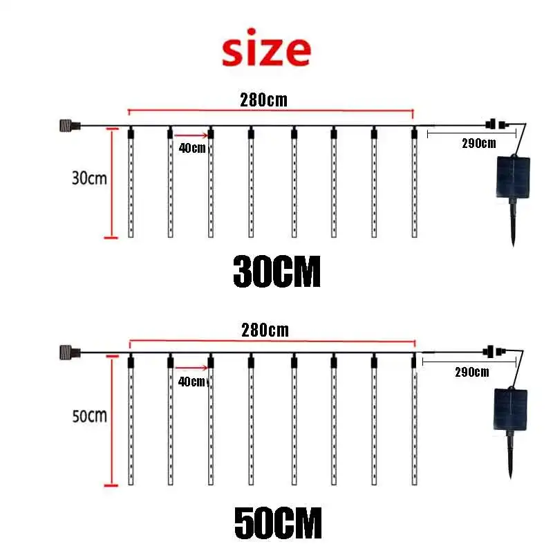 30 см/50 см светодиодные солнечные фонари водонепроницаемый метеоритный дождь дождь 8 трубок светодиодные гирлянды для уличного праздничного