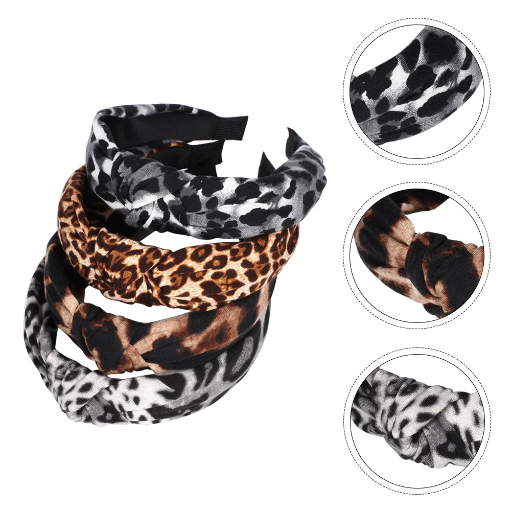 

4 Pcs Leopard Print Headband Temperament Ladies Wide-brimmed Cross-knotted Fabric Adult Fashionable Hair Hairband Chic Durable