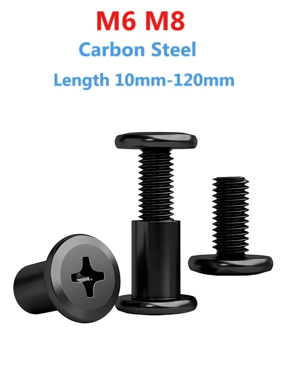 Heavy‑Duty M6 M8 Black Carbon Steel Joint Sleeve Cap Nuts, Cross Flat Head Furniture Rivet Insert Connector Screws