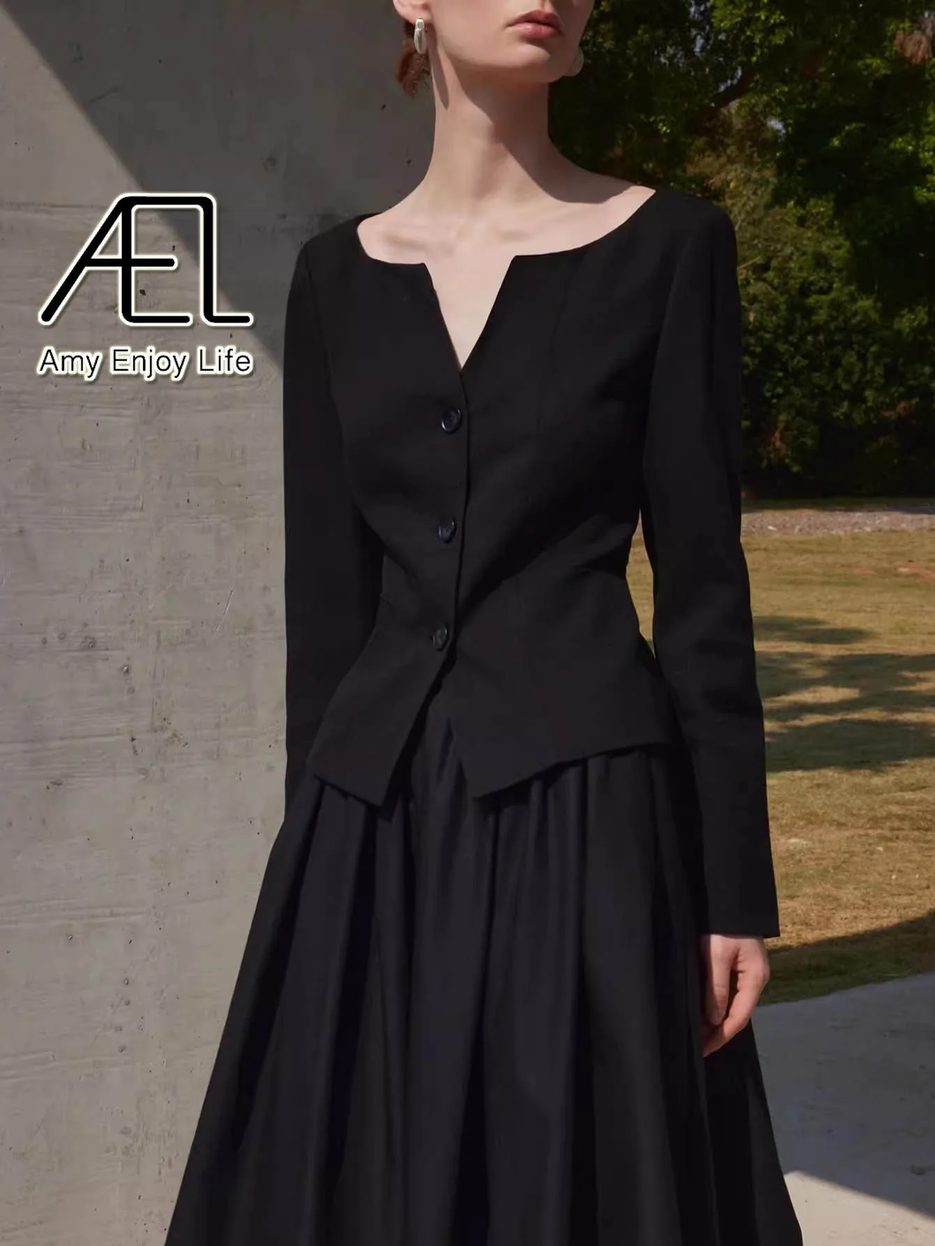 AEL 봄 가을 여성 슬림 우아한 짧은 코트 포켓 싱글 브레스트 자켓 여성용 Outwear