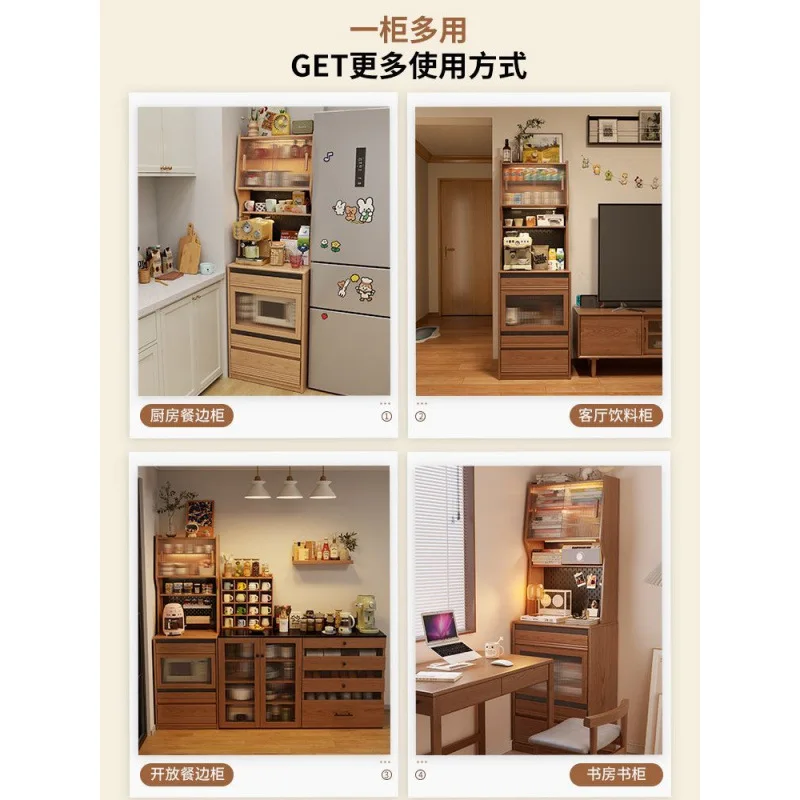 Armário de armazenamento integrado de parede a parede para cozinha lateral de jantar de madeira maciça, armário de despensa de borda estreita