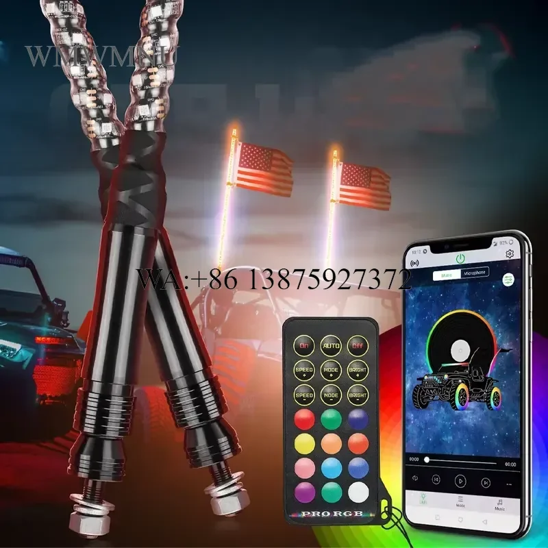 Wmwmnu for Plug and Play LED Whip Light Quick Release Base Antenna 2 3 4 5 6FT Wireless Remote App Control Off road RGB Mode