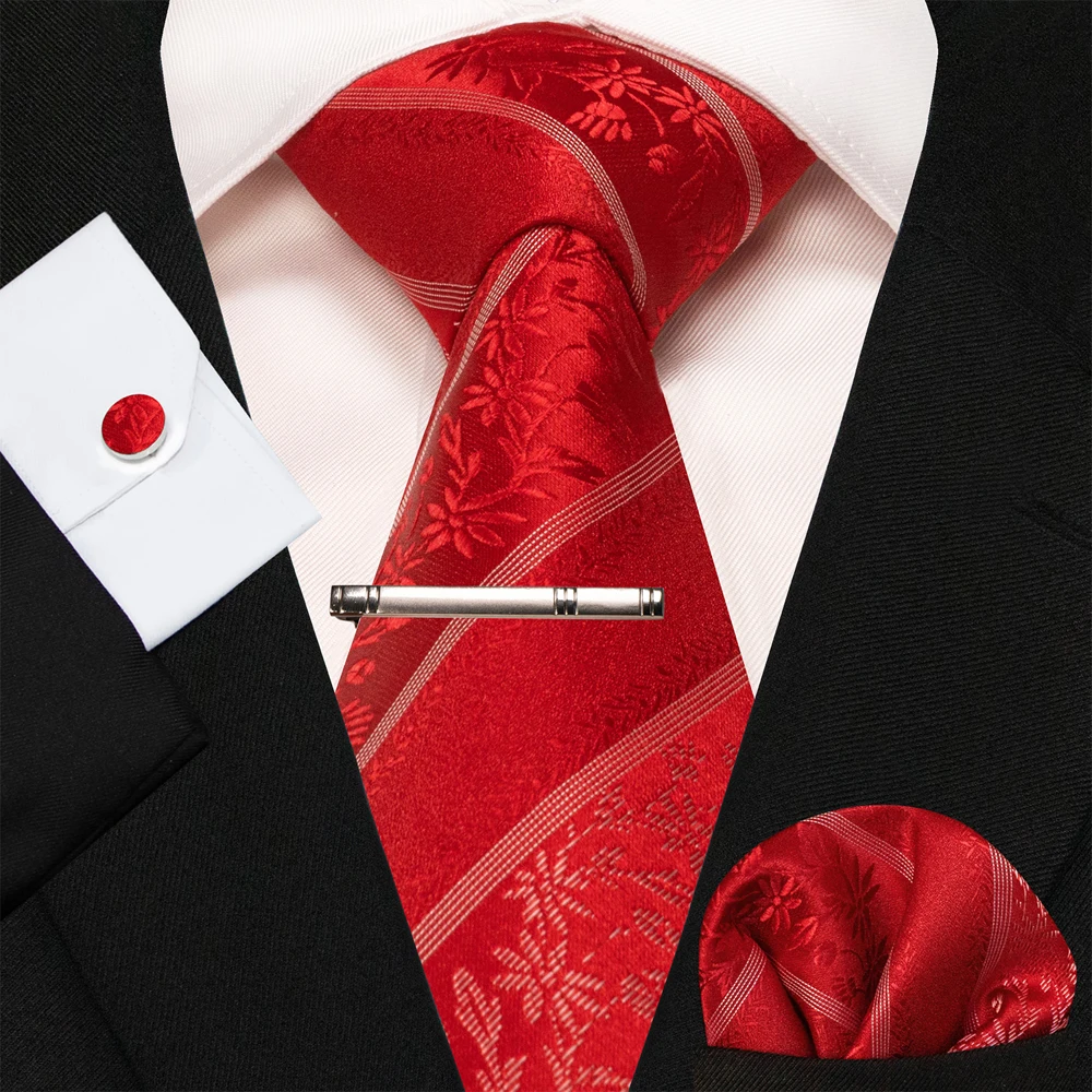 8cm Seidenkrawatten für Herren, grün-schwarze Krawatten, kariert, gestreift, Krawatten-Set mit Einstecktuch, Manschettenknöpfen und Krawattenklammern, für Hochzeit, Business, Party. – Detail 6