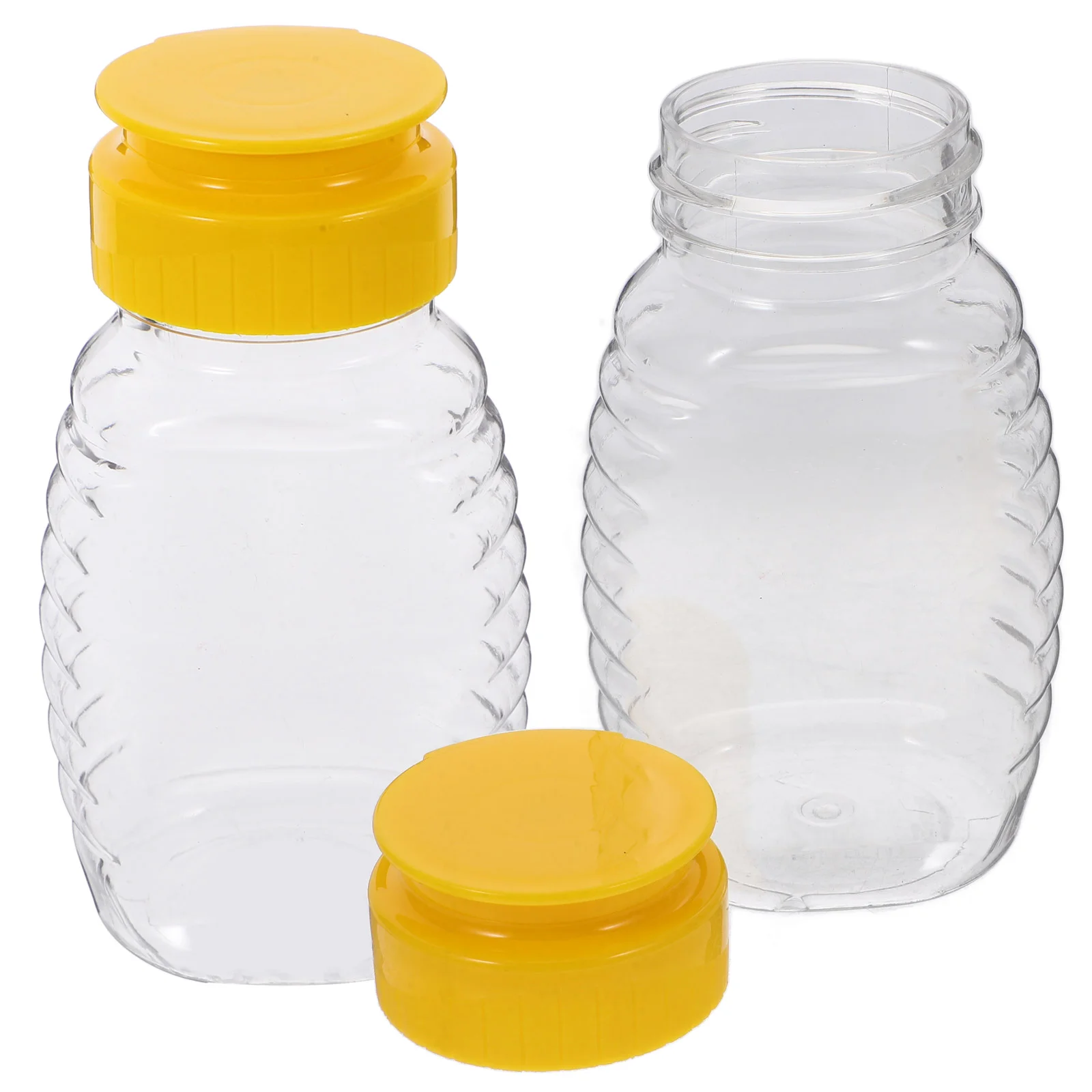 2 Pcs Honey Dispenser Empty Squeeze Bottle Mini Condiment Container Flat Transparent Jar Plastic Bottles with Lid