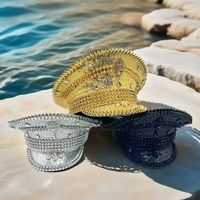 홍루안 삼색 버닝맨 스팀펑크 탑햇, 우아한 선장 모자 라인스톤 여성용, 남성용 비치 파티 캡 오리지널