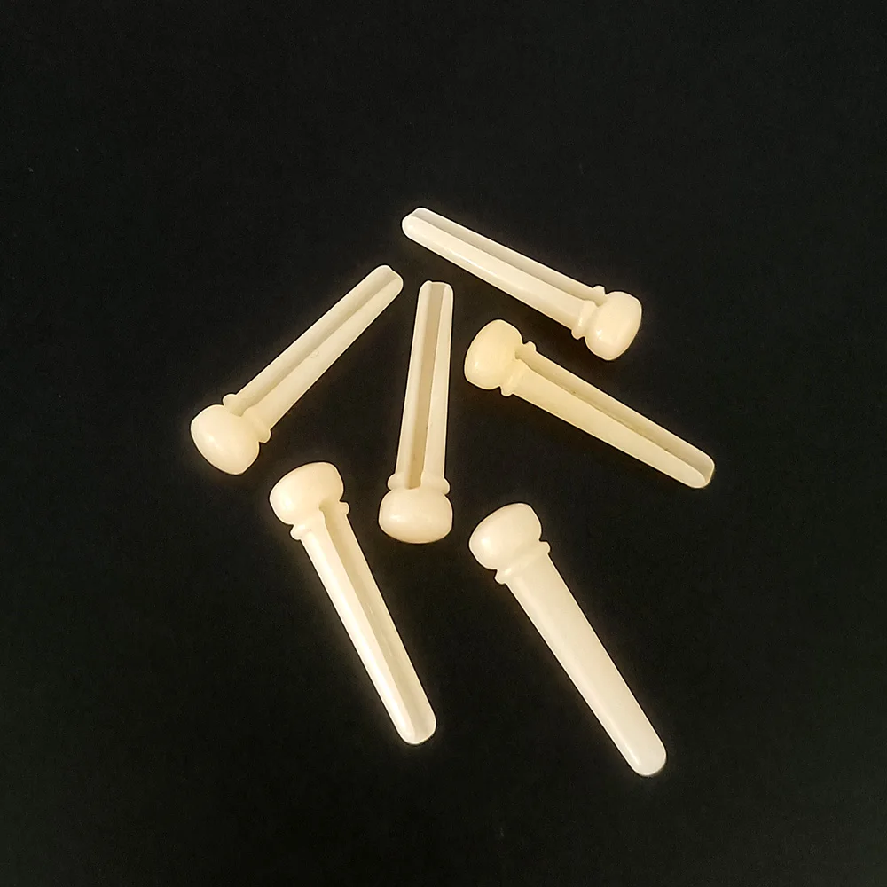 6pcs Real Bone Acoustic Guitar Bridge Pins Pure Bone Bridge Pin with Brass Circle for Folk Guitar Replacement Accessories