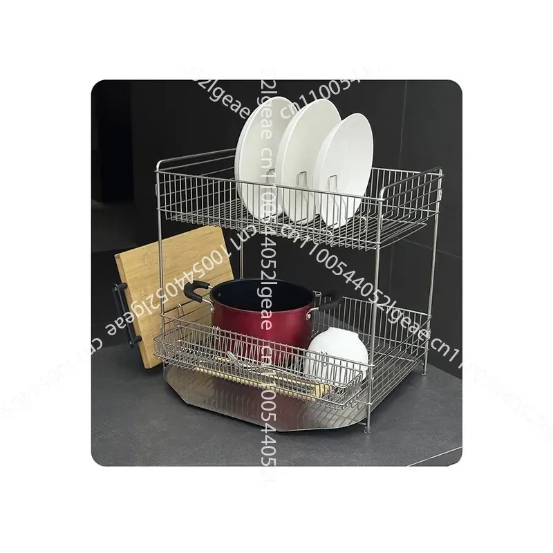Kitchen Rack Outlet Upper and Lower Double-layer Bowl Rack 304 Stainless Steel