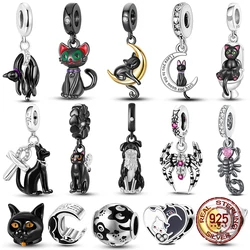 925 Sterling Silver Black Cat Collection Charms Beads Paw Print Pendant Fit 4MM hole diameter Bracelet Gift Women Jewelry Diy