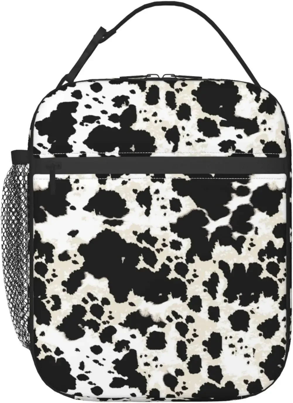 Lovely Cowhide Insulated Lunch Box Waterproof Tote Bag Reusable Lunch Cooler Bag with Side Pockets for Work Office Picnic Travel