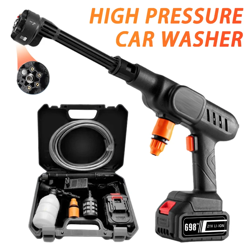 30000mAh 6-IN-1 Wireless High Pressure Car Wash Gun Washer Supplies Foam Generator Water Gun Spray Cleaner Car Washing Machine