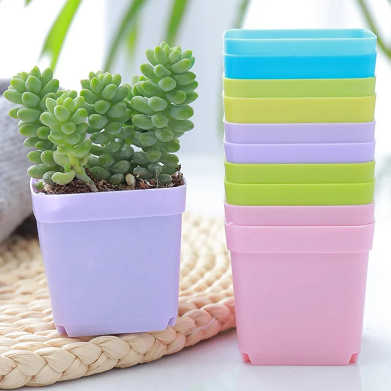 2-piece Plastic Flowerpot Mini Pot Square Flowerpot Plant Tray Small Office/home Office Decoration Container