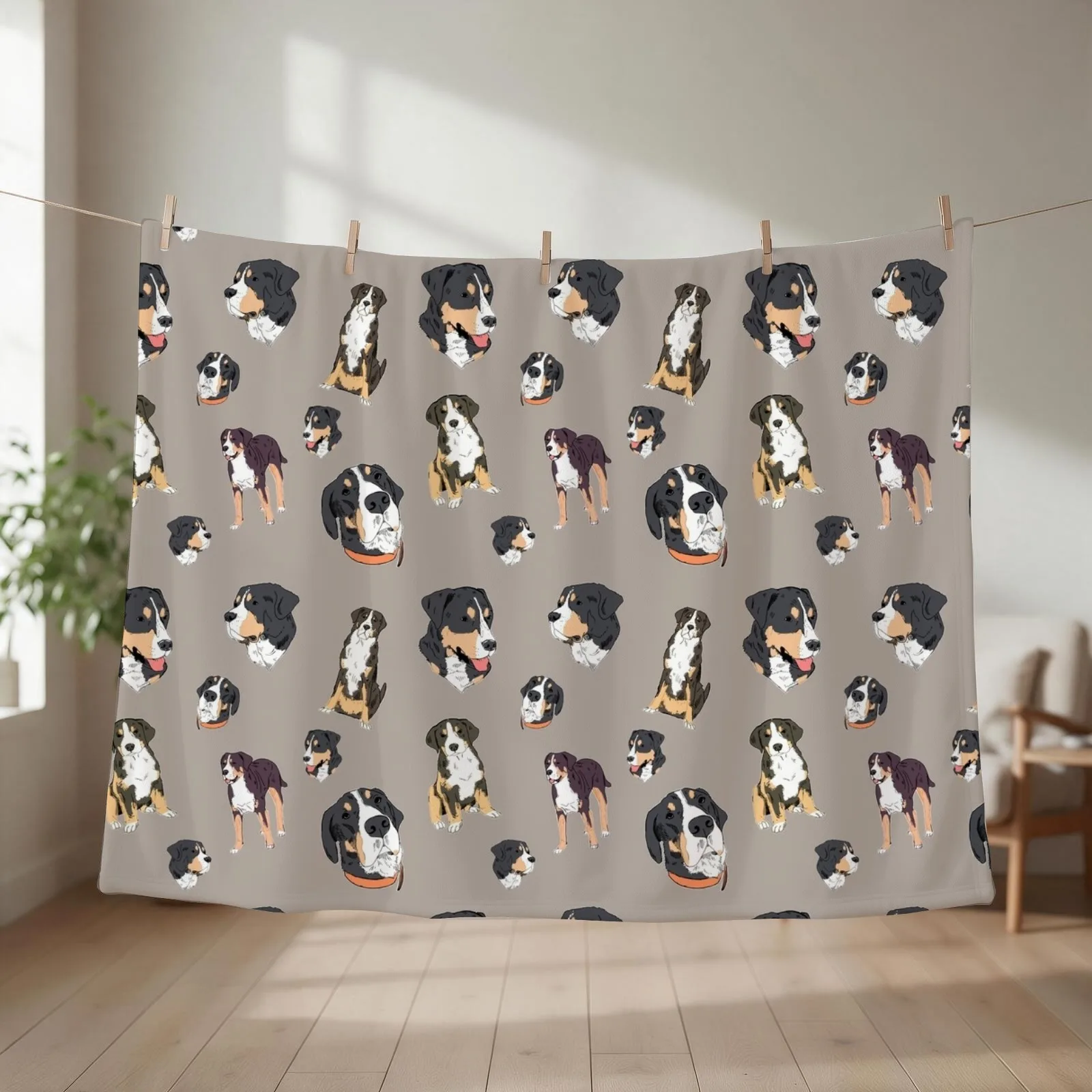 Greater Swiss Mountain Dog Sketchy Modern Pattern Design Throw Blanket couch cozy soft plush fuzzy picnic outdoor blanket