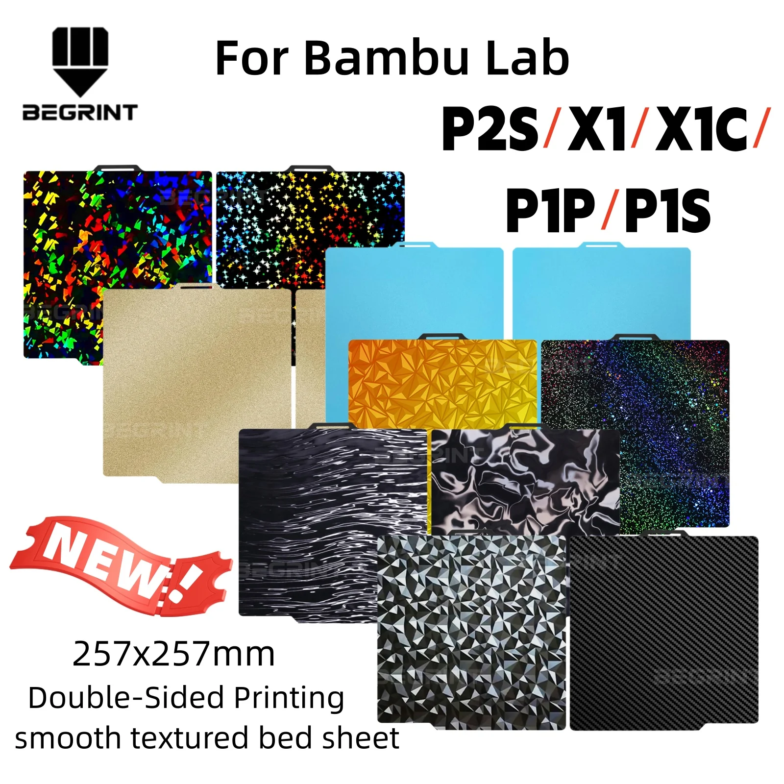 

257x257mm Build Plate For Bambu lab P2S P1S X1C PEI Textured PEY PEO Sheet Spring Steel For Bamboo P1P 3D Printer Hot Bed
