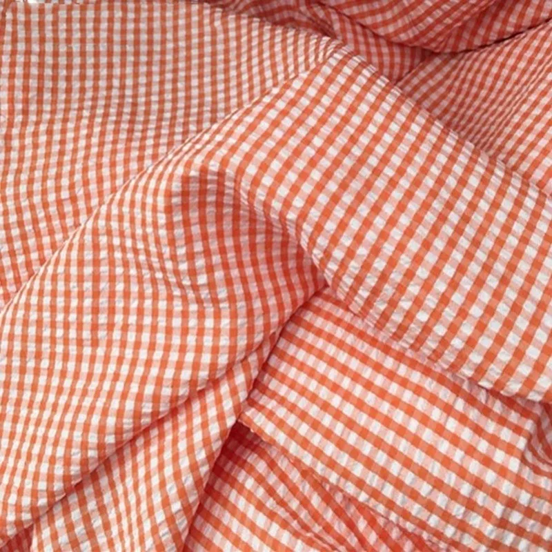 1M Seersucker Plaid Fabric Shirts Skirts Clothes Summer Wholesale Cloth Per Meter Apparel Sewing Diy Cotton Polyester Material