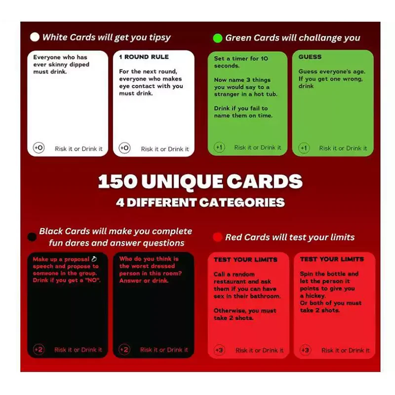 

Risk It or Drink It Card Game – The Ultimate Adult Party Drinking Card Game
