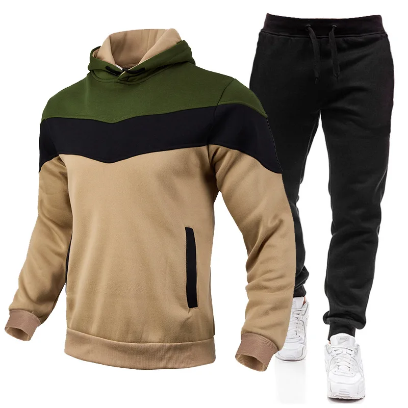 2024 High Quality Autumn/Winter Splicing Hoodie and Pants Set with Velvet for Warmth, Leisure, Sports, Youth and Vitality, Hoodi