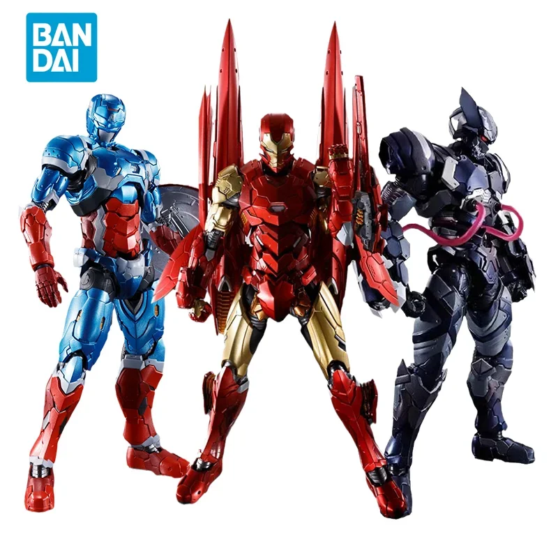 Spot Direct Bandai Original MARVEL TECH-ON AVENGERS Anime Figure SHF CAPTAIN AMERICA IRON MAN Action Figure Toys for Kids Gift