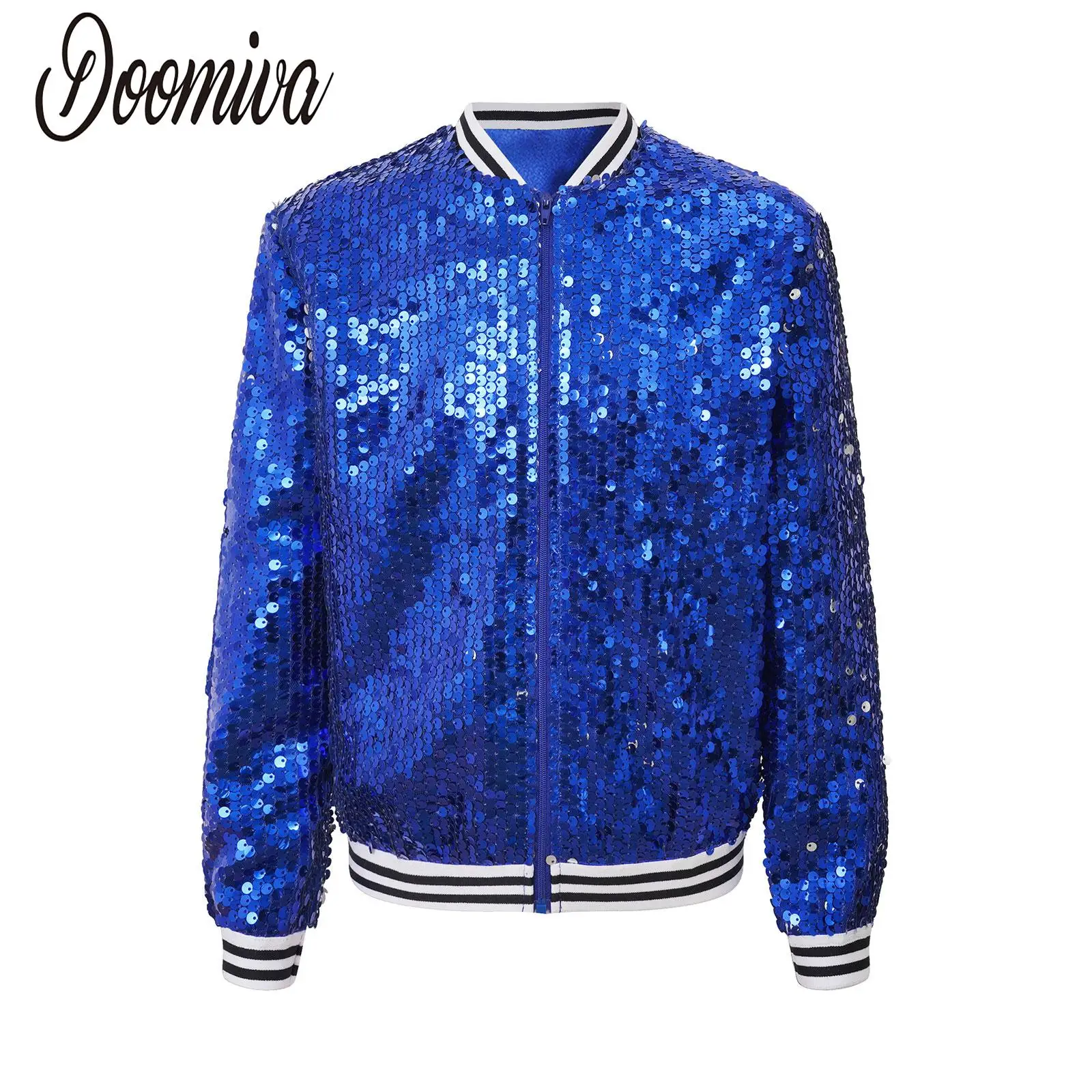 

Kids Girls Boys Shiny Sequin Street Hip Hop Modern Dance Coat Baseball Jackets Long Sleeve Zipper Outerwear Party Bomber Costume