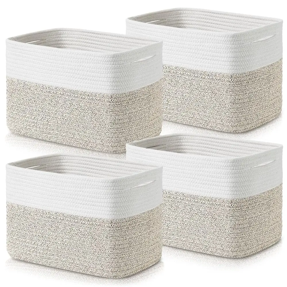 

Baskets For Organizing - Cotton Rope Baskets For Shelves, 12” Decorative Woven Baskets For Storage, Organizer Bins For Living