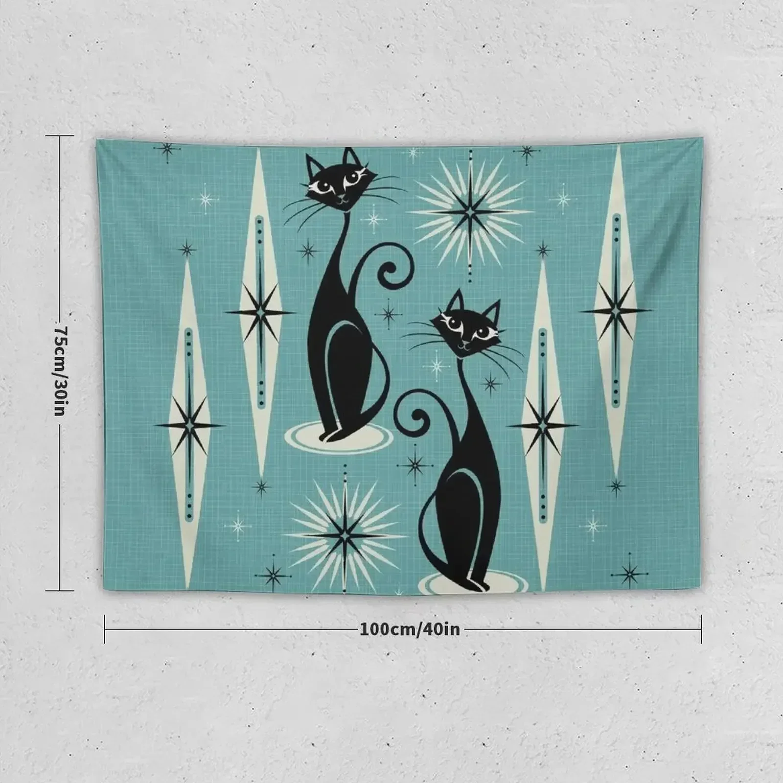 Mid Century Meow on Blue - Large Scale Tapestry Decorations For Your Bedroom Things To The Room Tapestry