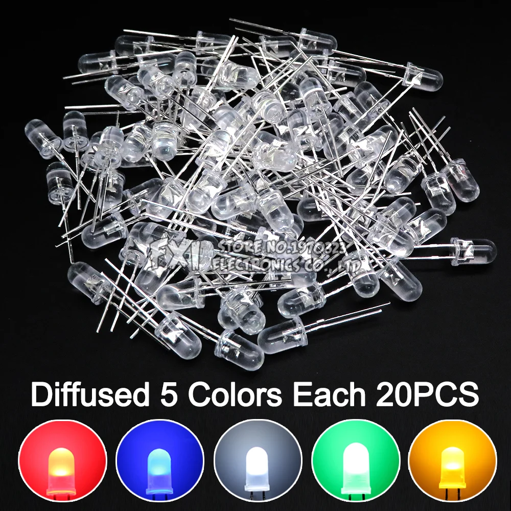 100PCS F5 LED Diode 5MM Assorted Kit Weiß Grün Rot Blau Gelb Orange Rosa Lila Warm Weiß DIY kit Licht Emittierende Diode bxv