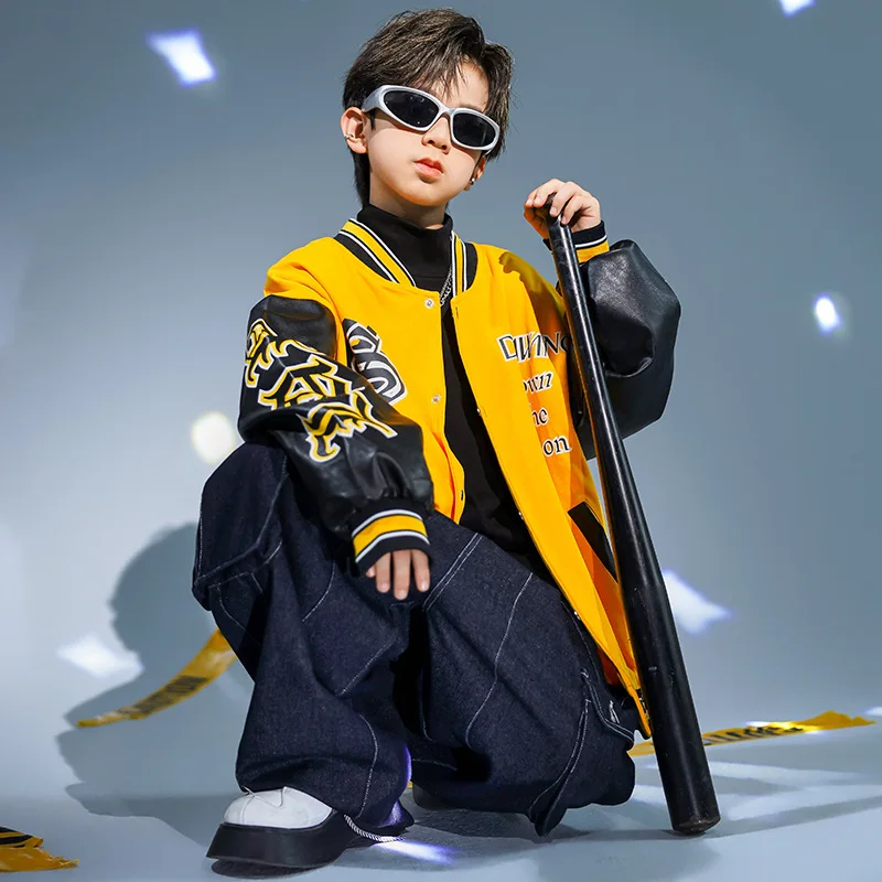 Children Boys Girls Teen Streetwear Hip Hop Loose Casual Spring Autumn Baseball Coat Denim Pants Jeans Sets Kids Tracksuits