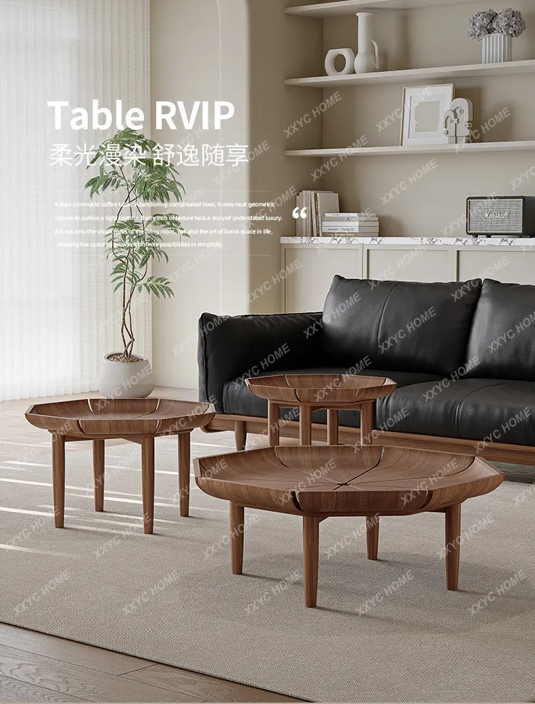 

Medieval style designer solid wood coffee table household living room small apartment creative personality petal coffee table