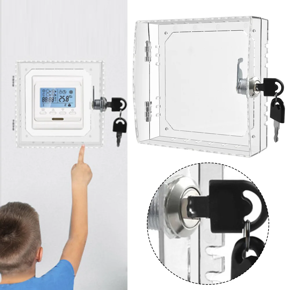 1 Pcs Acrylic Thermostat Guard Lockable Ac Lock Box Cover Thermostat On Wall 2 Keys Box Cover Thermostat Guard For Home