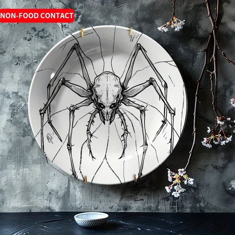 1pc Modern Minimalist Spider Design Ceramic Decorative Plate - Non-Food Contact Wall Art for Living Room, Bedroom, Study -