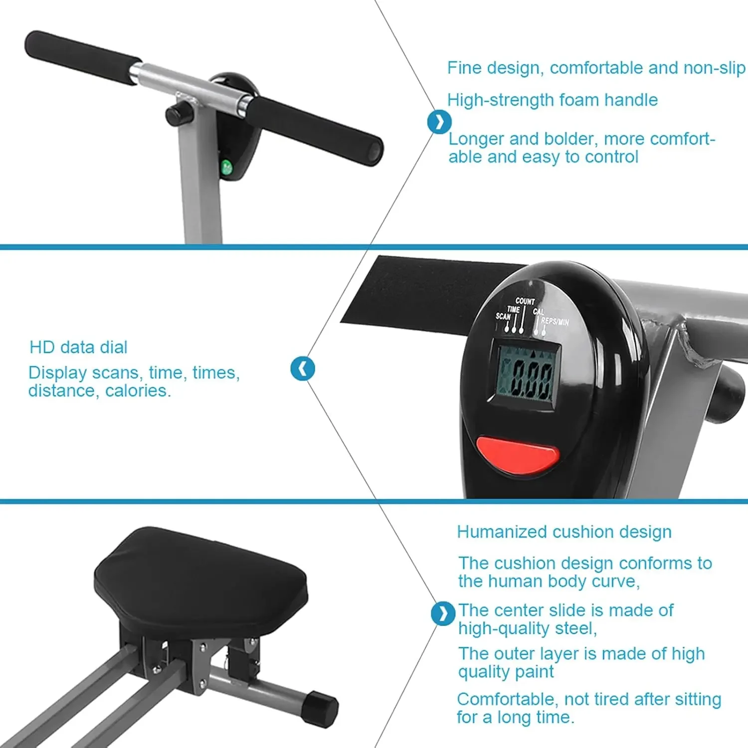 Rowing Machine, Aerobic Fitness Equipment Indoor Rower Seated Row for Home Gym Cardio Sports