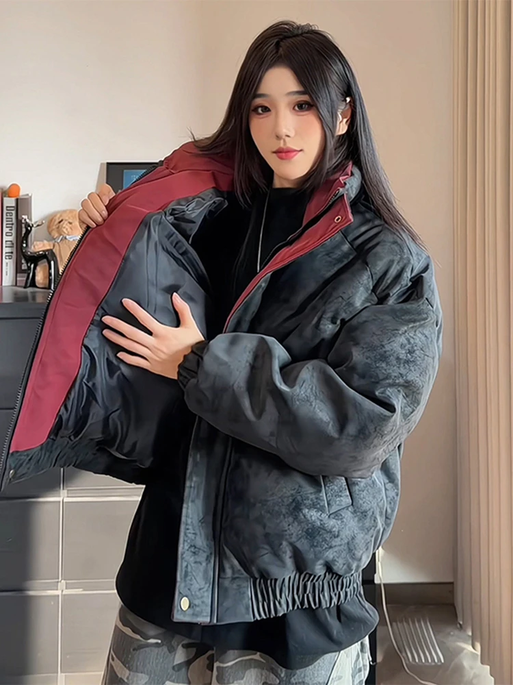 

Bla Dyed PU Leather Lightweight down Cotton Jaet Men's Winter American Collar Color Blo Thiened Jinjiang Cotton Coat