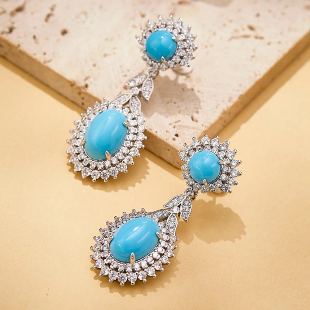 Ayjewelry New Trendy High Craft Blue Turquoise Tennis Necklace Earrings Gold PLated Luxury Designer Jewelry Set For Women Party view 6