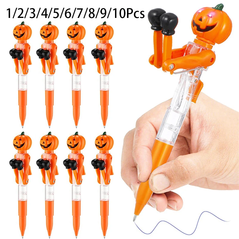 1-10Pcs Halloween Gift Children's Prize Cute Pumpkin Boxing Pen Creative Ballpoint Pen With Light Decompression Toy Gel Pen