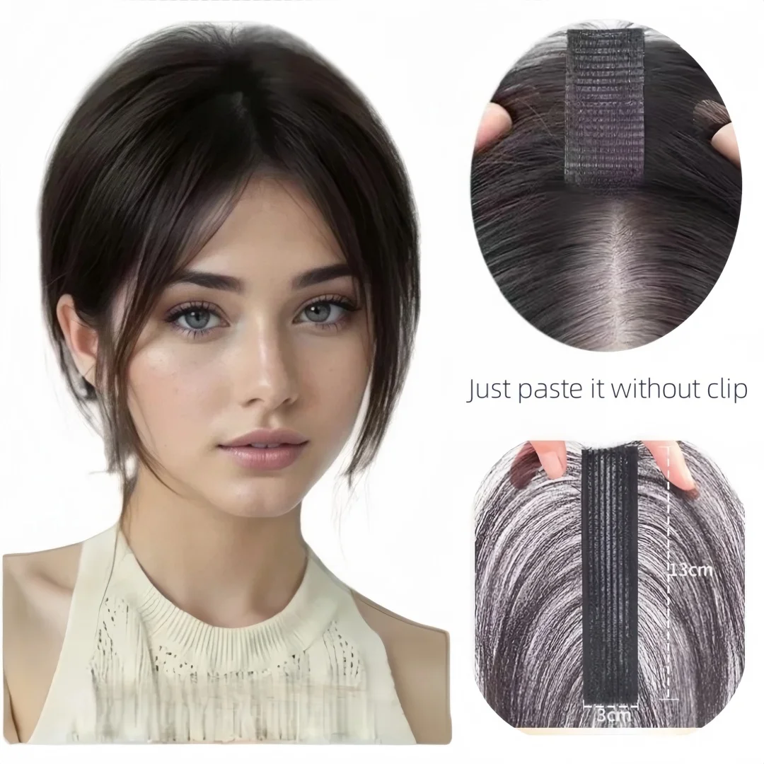 Non è necessaria clip Frangia per capelli umani Pasta magica aggiornata Toppers per capelli Frangia per donne Copertura per capelli soffici Toppe per cuciture per capelli sparse
