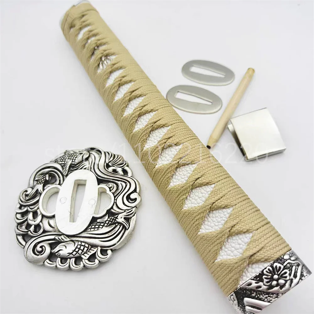 Excellent Japan Sword Parts 26cm Tsuka Handle Alloy Tsuba Handguard Guard Brass Habaki Seppa For Japanese Samurai Katana Fitting