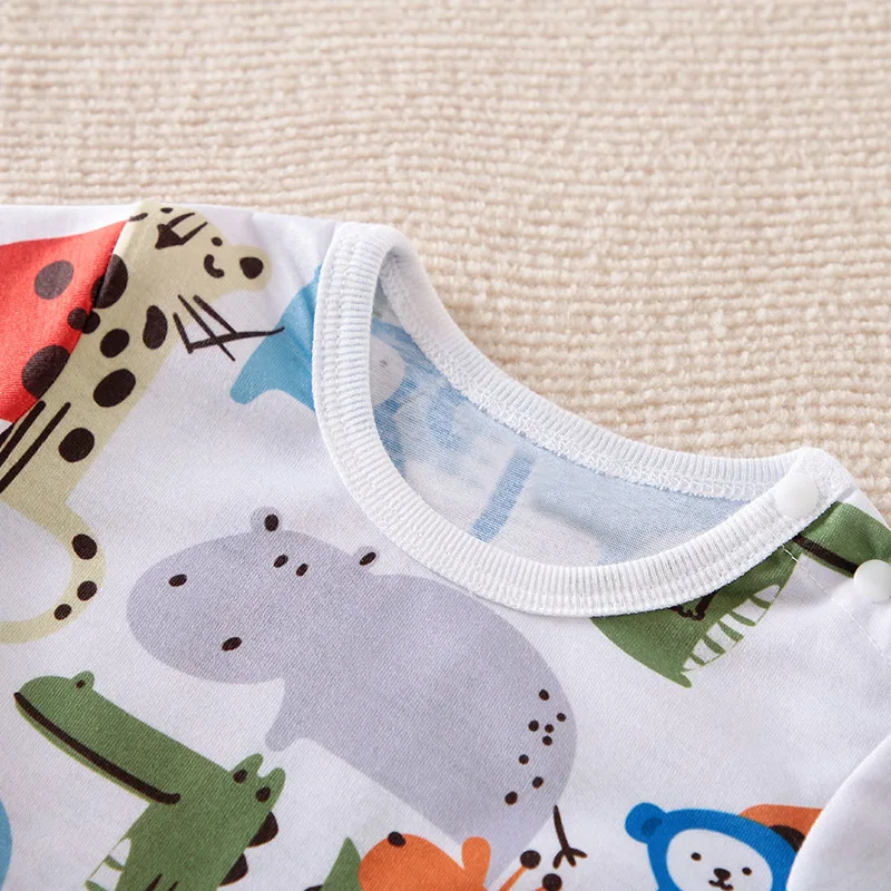 Summer Boys And Girls Cute Cartoon Animal Print  Comfortable Casual Short Sleeve Baby Top+Pants Two Piece Set