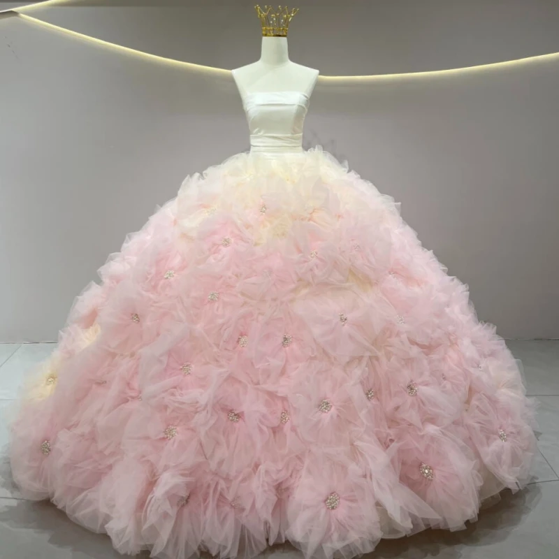 

Розовые платья Quinceanera с открытыми плечами и бисером, многоуровневое платье с кристаллами для вечеринки, дня рождения, Sweet 16, Vestidos 15 Anos