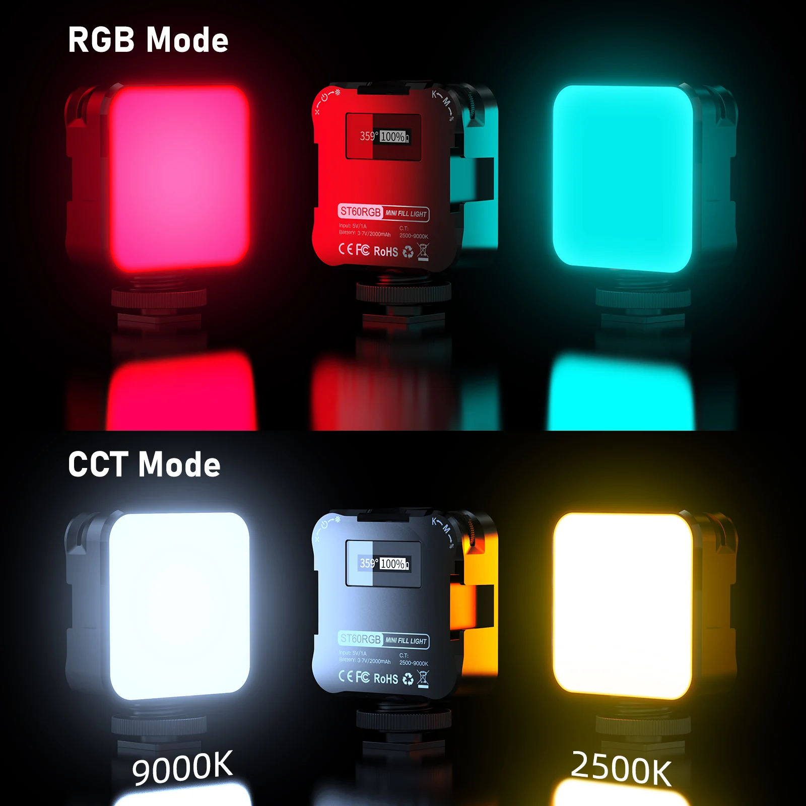 BAFANG Mini RGB Fill Light Photography Camera Video Light CRI95+ 2500-9000K LCD Display Cold Shoe Portable Pocket Light