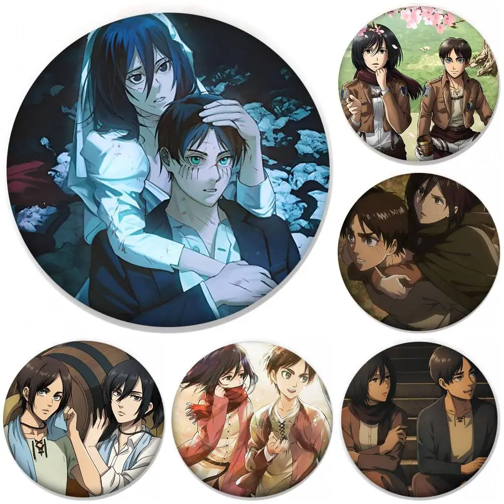 Anime Mikasa Ackerman Eren Yeager Rundes Abzeichen Kreative Brosche Kleidung Rucksack Accessoires Anstecknadel