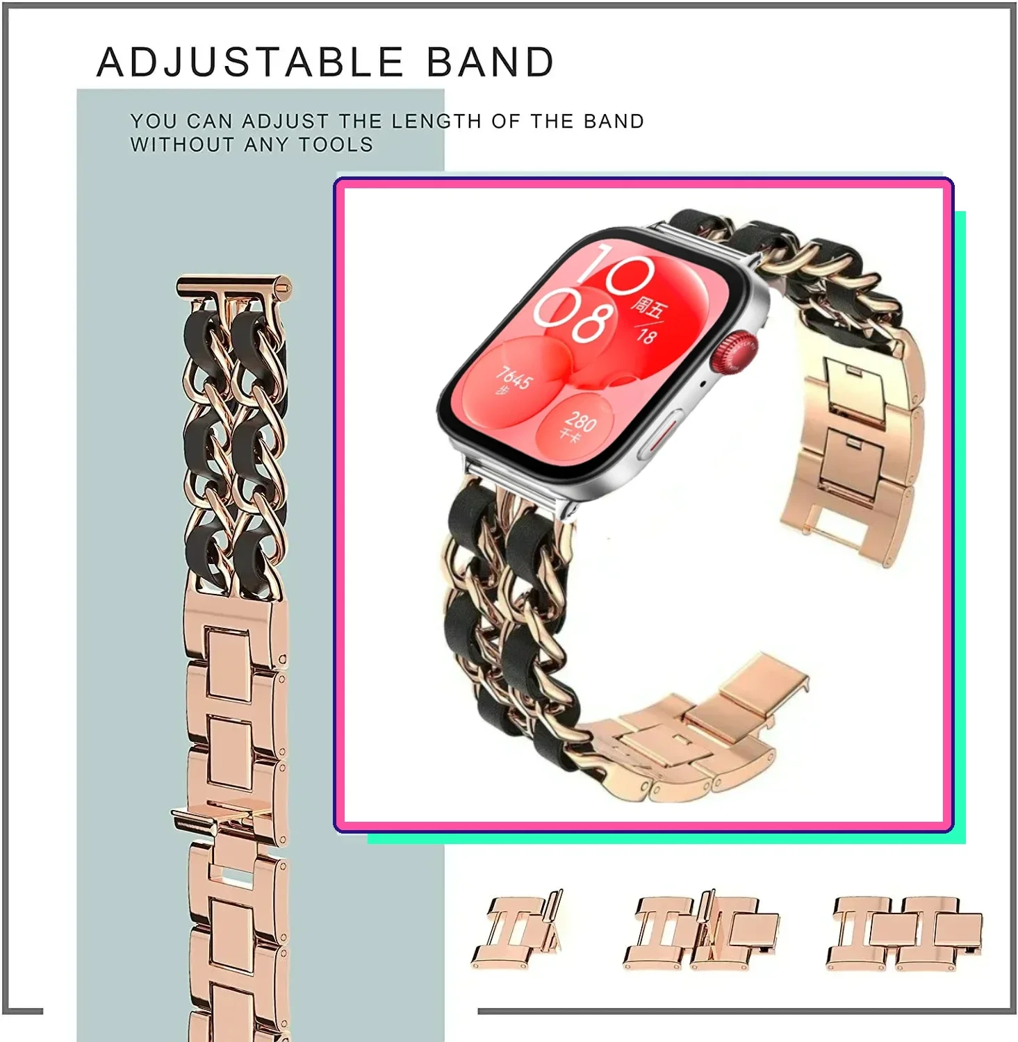 Metal + pulseira de couro para huawei relógio ajuste 3 feminino smartwatch fácil ajustável confortável pulseira para huawei relógio ajuste 3 correa